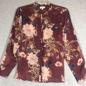 LUCKY BRAND Classic Floral Design w/Ruffles Hidden Buttons Semi Sheer Long Line